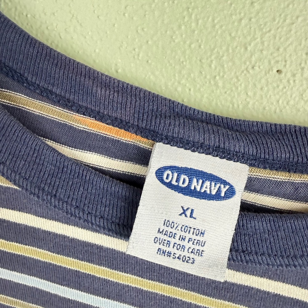 Old Navy Vintage Cropped Striped T-Shirt Navy Blue Tan XL Short Sleeve Cotton - Picture 3 of 7